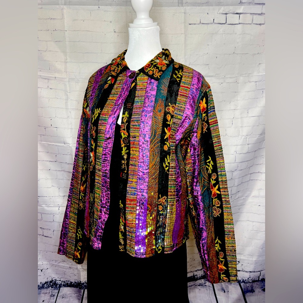 Boho Chic Patchwork Tapestry Shirt Jacket - image 1